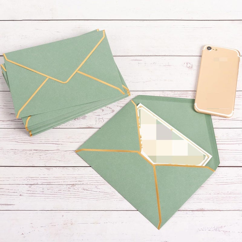 Homtable 100 Pack A7 Envelopes 5 x 7 Card Envelopes V Flap with Gold Border for Office, Wedding Gift Cards, Invitations, Graduation, Baby Shower, Parties (Sage-Green, 5.32 x 7.28 Inches) - Image 4